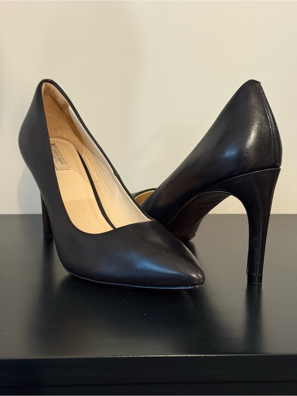 Cole Haan Black Leather Pointed Toe Pumps